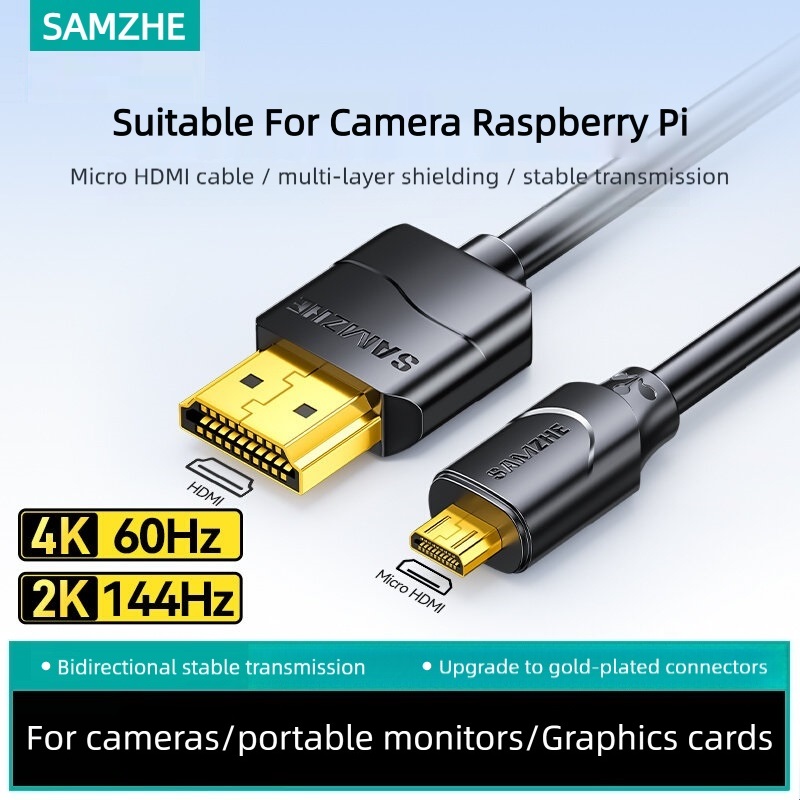 Pi Camera Cable - SAMZHE 마이크로 HDMI 호환 4K/60Hz 3D