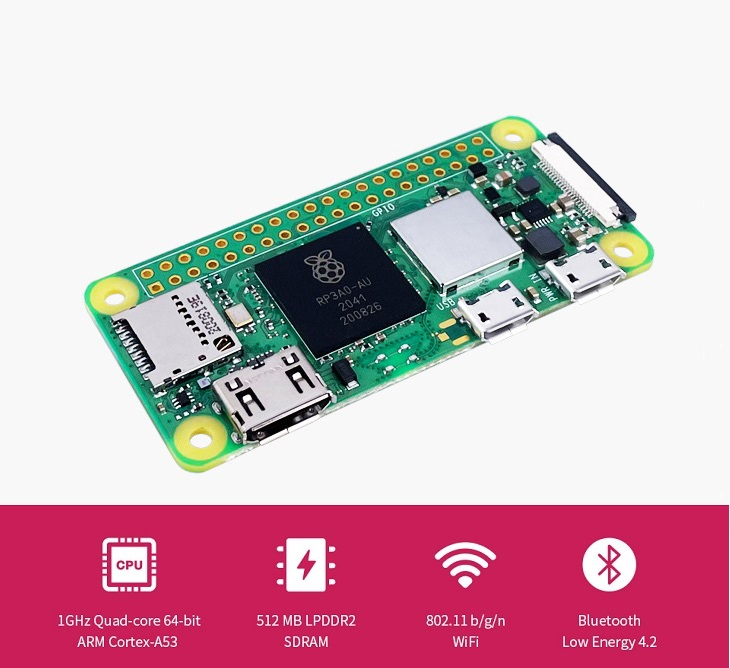 라즈베리 파이 제로 2 W, 5배 더 빠름. 1GHz  - Pi Zero 리뷰 및 가격